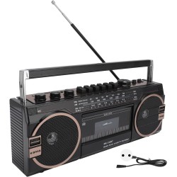 Boombox à cassette, boombox rétro blueooth avec entrée usb, sd et aux 3,5 mm, lecteur et enregistreur de cassettes am fm sw (noi