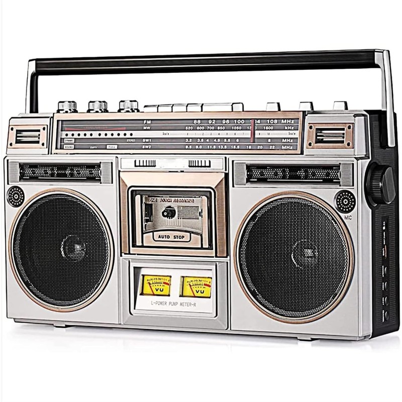 Boombox bleutooth rétro des années 80, lecteur de cassette boombox bleutooth rétro avec radio am/fm et amplification des basses,