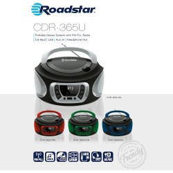 Roadstar CDR-365U/BL Radio CD Portable Numerique FM PLL, Lecteur CD, CD-R, CD-RW, MP3, Port USB, Stereo, AUX-in, Sortie Casque, 