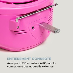 Auna harper - cd boombox, lecteur cd, fonction bleutooth, lecteur de cassettes, tuner radio fm, entrée aux, port usb, affichage 