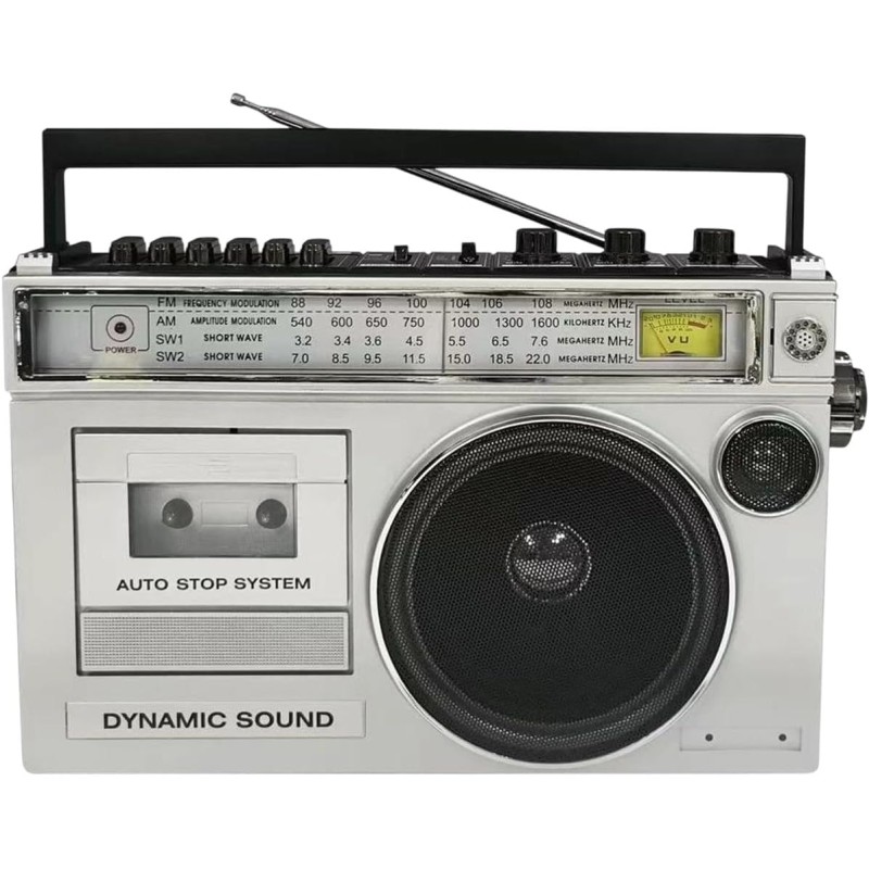 Cassette rétro style années 80 avec radio am/fm,lecteur cassette boombox retro,enregistreur de bande rétro,fonction de transcrip
