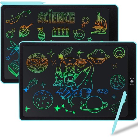 Tablette D'écriture LCD 15 Pouces-2 Pack,LCD Tablette Dessin avec Ecran Coloré,Bloc D'écriture Effaçable avec des Autocollants D