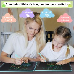 Tablette D'écriture LCD 15 Pouces-2 Pack,LCD Tablette Dessin avec Ecran Coloré,Bloc D'écriture Effaçable avec des Autocollants D