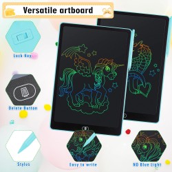 Tablette D'écriture LCD 15 Pouces-2 Pack,LCD Tablette Dessin avec Ecran Coloré,Bloc D'écriture Effaçable avec des Autocollants D