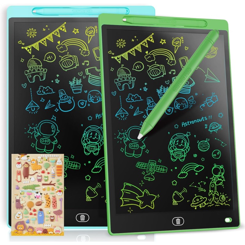 Lot de 2 tableaux d'écriture LCD de 25,4 cm - Tablette d'écriture électronique colorée - Pour jeux d'enfants de 2 à 7 ans, garço