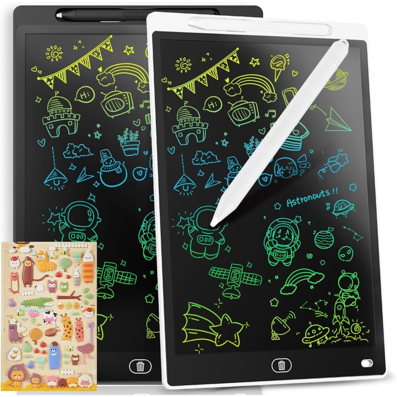 [Lot de 2] Genialba Tablette D'écriture LCD Colorée 10 Pouces, Planche À Dessin Effaçable Portable, Tablette Graphique Éducative