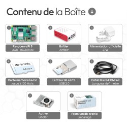 Raspberry Pi 5 Kit de Refroidissement 8 Go | Adaptateur d'alimentation USB-C 27 W | logement | Refroidisseur Actif | Carte mémoi