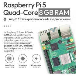 Raspberry Pi 5 Kit de Refroidissement 8 Go | Adaptateur d'alimentation USB-C 27 W | logement | Refroidisseur Actif | Carte mémoi