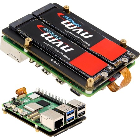 Geekworm X1005 Dual NVMe SSD Shield Bottom for Raspberry Pi 5, Supports Hailo-8 AI Accelerator