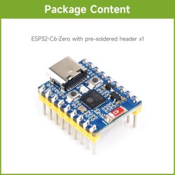 Waveshare esp32-c6 mini development board(with pre-solderouge header), based on esp32-c6fh4, dual processors, 160mhz running fre