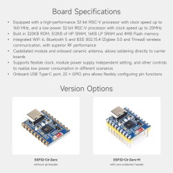 Waveshare esp32-c6 mini development board(with pre-solderouge header), based on esp32-c6fh4, dual processors, 160mhz running fre