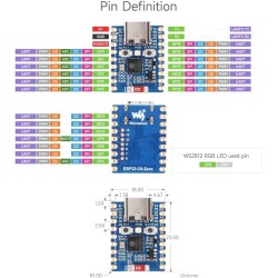 Waveshare esp32-c6 mini development board(with pre-solderouge header), based on esp32-c6fh4, dual processors, 160mhz running fre