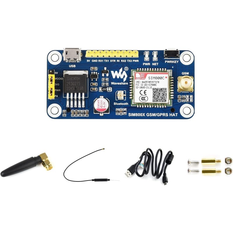Waveshare GSM/GPRS Hat for Raspberry Pi 2B/3B/3B+/Zero/Zero W Jetson Nano Based on SIM800C Send Messages Connect to Wireless Int