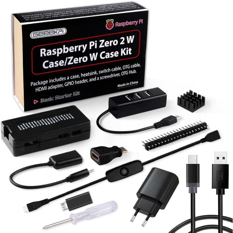 GeeekPi Raspberry Pi Zero 2 W Kit avec Raspberry Pi Zero 2 W Boîtier, Alimentation, Dissipateur, 4 Port USB HUB,en-tête GPIO 20 