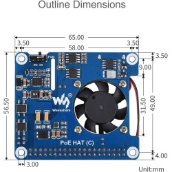 Power Over Ethernet PoE Hat pour Raspberry Pi 4B/3B+, 802.3af/at PoE Network, 5V USB-A&12V Header Outputs, PoE Carte D'extension