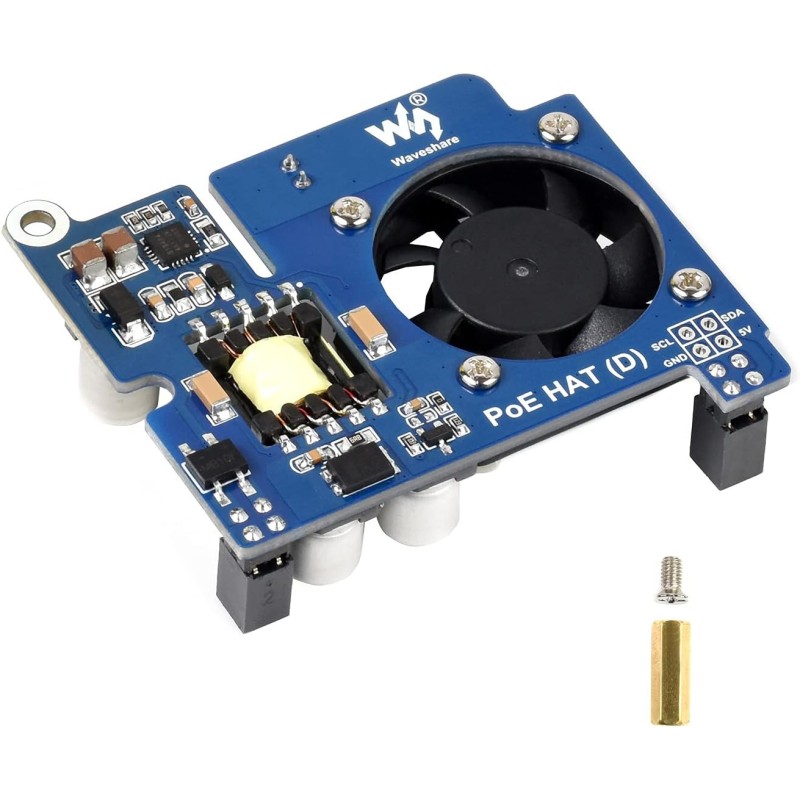 Power Over Ethernet (PoE) Hat pour Raspberry Pi 4B/3B+, 802.3af-Conforme, 5V 2.5A DC Sortie, Ventilateur de Refroidissement Inté