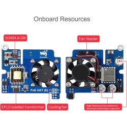 Power Over Ethernet (PoE) Hat pour Raspberry Pi 4B/3B+, 802.3af-Conforme, 5V 2.5A DC Sortie, Ventilateur de Refroidissement Inté