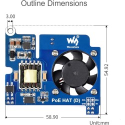 Power Over Ethernet (PoE) Hat pour Raspberry Pi 4B/3B+, 802.3af-Conforme, 5V 2.5A DC Sortie, Ventilateur de Refroidissement Inté