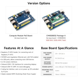 Waveshare Compute Module IO Board with PoE Feature Composite Breakout Board for Developing with Raspberry Pi CM3 / CM3L / CM3+ /