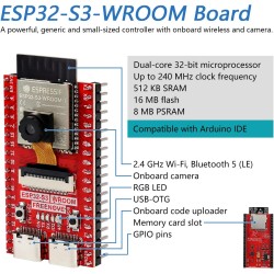 Freenove ESP32-S3 ESP32 S3 CAM Board (16 MB Flash), Dual-Core 32-bit 240 MHz Microcontroller, Onboard Camera Wireless, Python C 