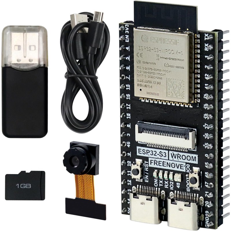 Freenove ESP32-S3 ESP32 S3 CAM Board, Dual-Core 32-bit 240 MHz Microcontroller, Onboard Camera Wireless, Python C Code, Example 