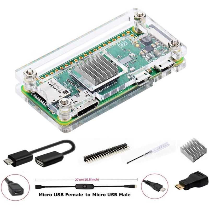 GeeekPi pour Raspberry Pi Zero / Zero W, Kit de démarrage avec acrylique Raspberry Pi Zero Case, En-tête GPIO 20 broches, Câble 
