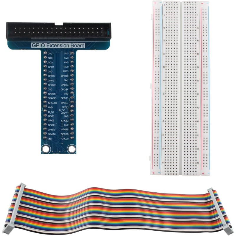 ZDE Carte d'extension RPi GPIO Breakout + Câble Ruban Plat 40 Broches + Planche à Pain Compatible avec Raspberry Pi 5 4B 3B+ 3B 
