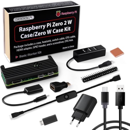 Geeekpi case kit for raspberry pi zero 2 w with aluminum passive cooling case,qc3.0 quick charger power supply,heatsink,20pin gp