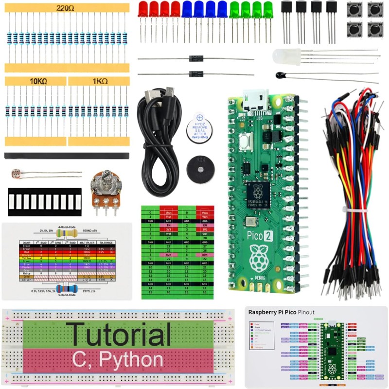 Freenove Basic Starter Kit for Raspberry Pi Pico 2 (Included), Dual Arm Cortex-M33 and Dual Hazard3 RISC-V Microcontroller, 386-