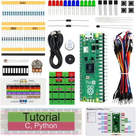 Freenove Basic Starter Kit for Raspberry Pi Pico 2 (Included), Dual Arm Cortex-M33 and Dual Hazard3 RISC-V Microcontroller, 386-