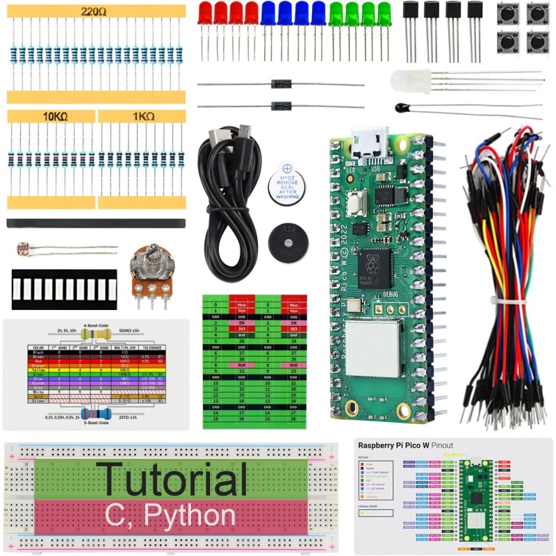 Freenove Basic Starter Kit for Raspberry Pi Pico W (Included), Dual-Core Arm Cortex-M0+ Microcontroller, 386-Page Detailed Tutor