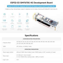Waveshare ESP32-S3 SIM7670G 4G Development Board, LTE Cat-1 / WiFi/BT/GNSS Positioning Support, Global Coverage Multi Band, Suit
