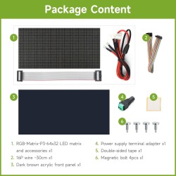 Waveshare RGB Full-Color LED Matrix Panel 64×32 Pixels Display Screen 3mm Pitch Digital LED Module Adjustable Brightness Support