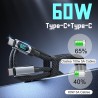 Câble USB C Vers USB C 60W (3A), 1M, Câble De Charge Rapide PD Avec Affichage LED, Compatible Avec 15/15 Pro/15 Pro Max, MacBook