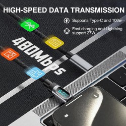 Câble USB C Vers USB C 60W (3A), 1M, Câble De Charge Rapide PD Avec Affichage LED, Compatible Avec 15/15 Pro/15 Pro Max, MacBook