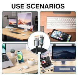 Câble USB C Vers USB C 60W (3A), 1M, Câble De Charge Rapide PD Avec Affichage LED, Compatible Avec 15/15 Pro/15 Pro Max, MacBook