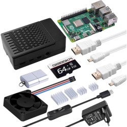 GeeekPi pour Raspberry Pi 4 4 Go Starter Kit | Alimentation 18W | Boîtier ABS | Carte mémoire de 64 Go | 2 Câbles 4k Micro HDMI 