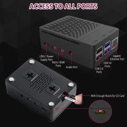 GeeekPi pour Raspberry Pi 4 4 Go Starter Kit | Alimentation 18W | Boîtier ABS | Carte mémoire de 64 Go | 2 Câbles 4k Micro HDMI 