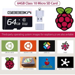 GeeekPi pour Raspberry Pi 4 4 Go Starter Kit | Alimentation 18W | Boîtier ABS | Carte mémoire de 64 Go | 2 Câbles 4k Micro HDMI 