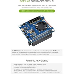 Waveshare Power Over Ethernet Hat for Raspberry Pi 3B+/4B, 802.3af-Compliant with OLED for Real-Time Monitoring Temperature, IP,