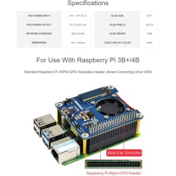 Waveshare Power Over Ethernet Hat for Raspberry Pi 3B+/4B, 802.3af-Compliant with OLED for Real-Time Monitoring Temperature, IP,
