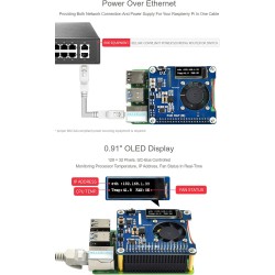 Waveshare Power Over Ethernet Hat for Raspberry Pi 3B+/4B, 802.3af-Compliant with OLED for Real-Time Monitoring Temperature, IP,