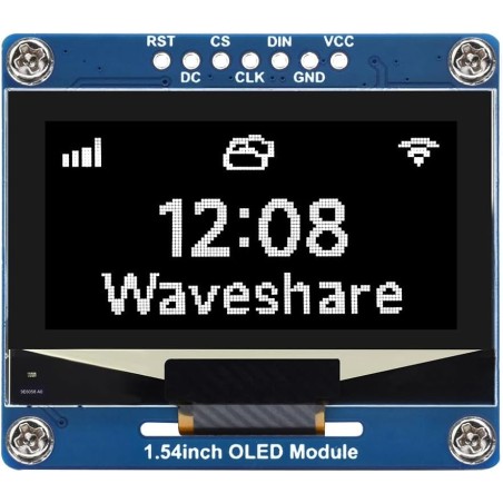 Waveshare 1.54inch oled display module(blanc display color), 128 x 64 resolution, spi / i2c communication, compatible with raspb