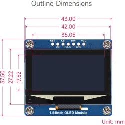 Waveshare 1.54inch oled display module(blanc display color), 128 x 64 resolution, spi / i2c communication, compatible with raspb
