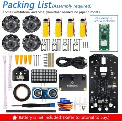 Freenove Mecanum Wheel Car Kit for Raspberry Pi Pico W (Included) (Compatible with Arduino IDE), Dot Matrix Expressions, Obstacl