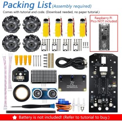 Freenove Mecanum Wheel Car Kit for Raspberry Pi Pico (Not Included) (Compatible with Arduino IDE), Dot Matrix Expressions, Obsta