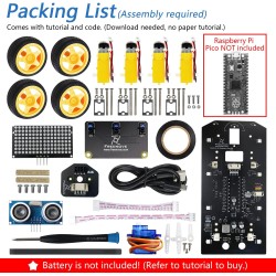 Freenove 4WD Car Kit for Raspberry Pi Pico (Not Included) (Compatible with Arduino IDE), Dot Matrix Expressions, Obstacle Avoida