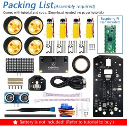 Freenove 4WD Car Kit for Raspberry Pi Pico (Included) (Compatible with Arduino IDE), Dot Matrix Expressions, Obstacle Avoidance,