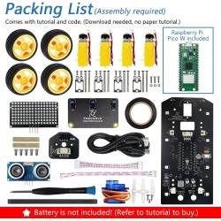 Freenove 4WD Car Kit for Raspberry Pi Pico W (Included) (Compatible with Arduino IDE), Dot Matrix Expressions, Obstacle Avoidanc