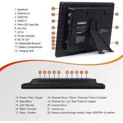 August DA100D - TV Portable 10" TNT HD avec Enregistreur Intégré, HDMI/USB/AV - Petite TV Numérique Analogique, Alimentation Sec